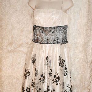 Short Ivory DRESS With Black Lace&embellishments SIZE 6 BY OCOC USED FOR PHOTOS